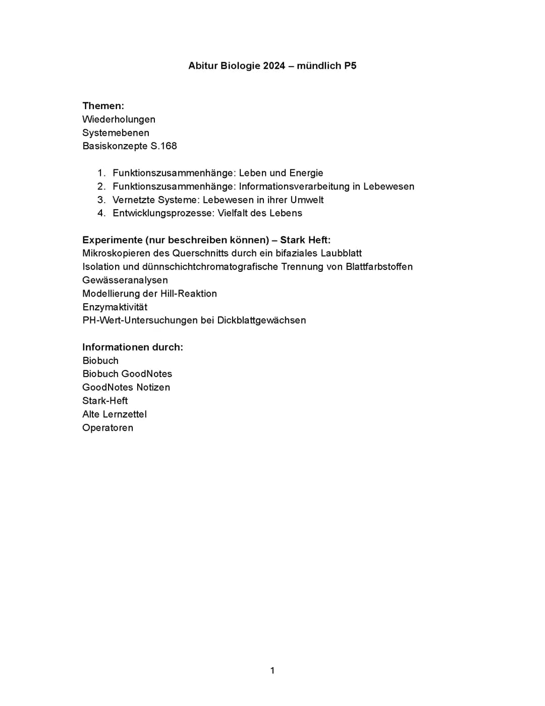 Abitur 2024 Lernzettel Biologie mündlich Grundkurs