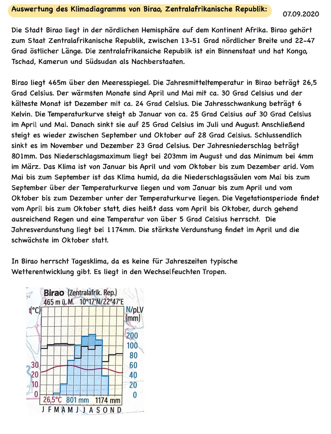 Klimadiagramm Auswertung