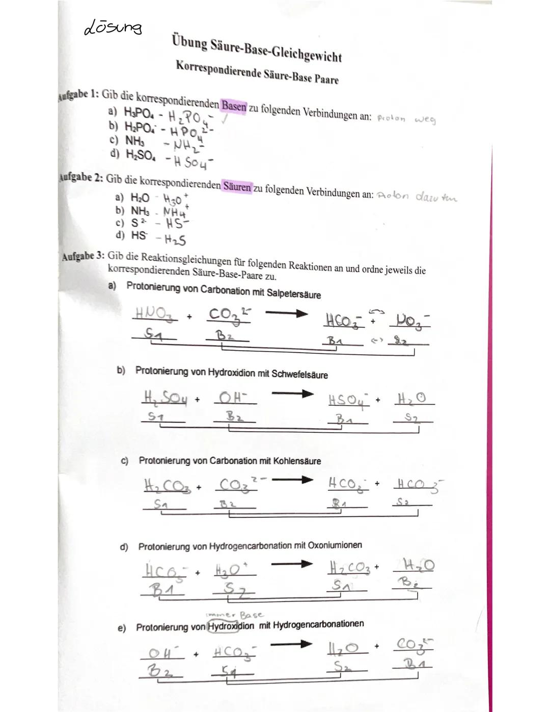 Säuren
Salzsaure HCI
Salpetersäure HNO3.
Schwefelsäure H₂SO4
Schweflige Säure H₂SO3
Phosphorsäure H₂PO4
Kohlensäure H₂ CO 3
Basen
Natriumhyd