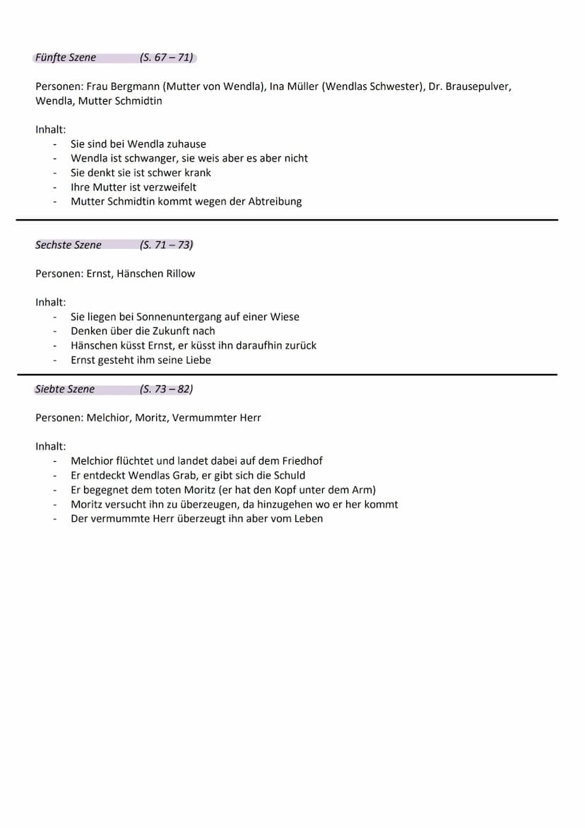Erster Akt
Erste Szene
Inhalt:
Personen: Wendla, Frau Bergmann
(S. 7-8)
Wichtigster Teil der Szene: Wendla meint zu ihrer Mutter ,,Wer weis 