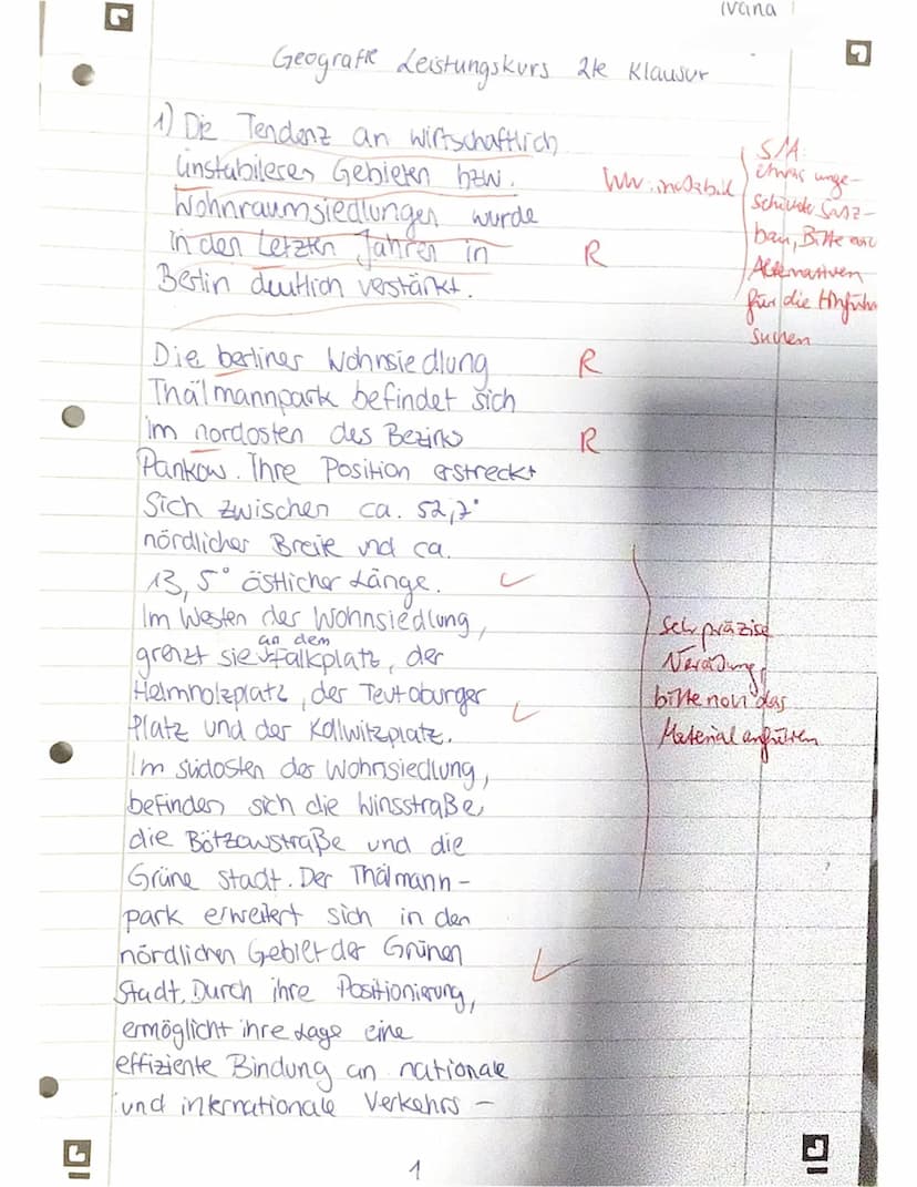Gutachten
Z. Klausur 2023, Leistungskurs Geografie
Kurs-/Schulhalbjahr: 1. Kurs-/ Schulhalbjahr
Aufgabenart:
Defaultaufgabenart
Kursleitung: