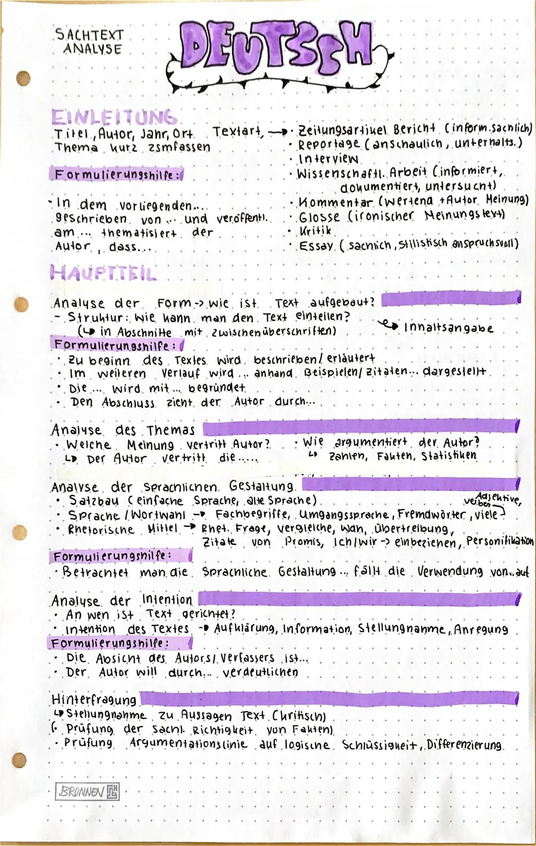 # SACHTEXT
ANALYSE

# DEUTSCH

## EINLEITUNG
*   Titel, Autor, Jahr, Ort. Textart, $\rightarrow$ Zeitungsartikel Bericht (inform.sachlich)
*
