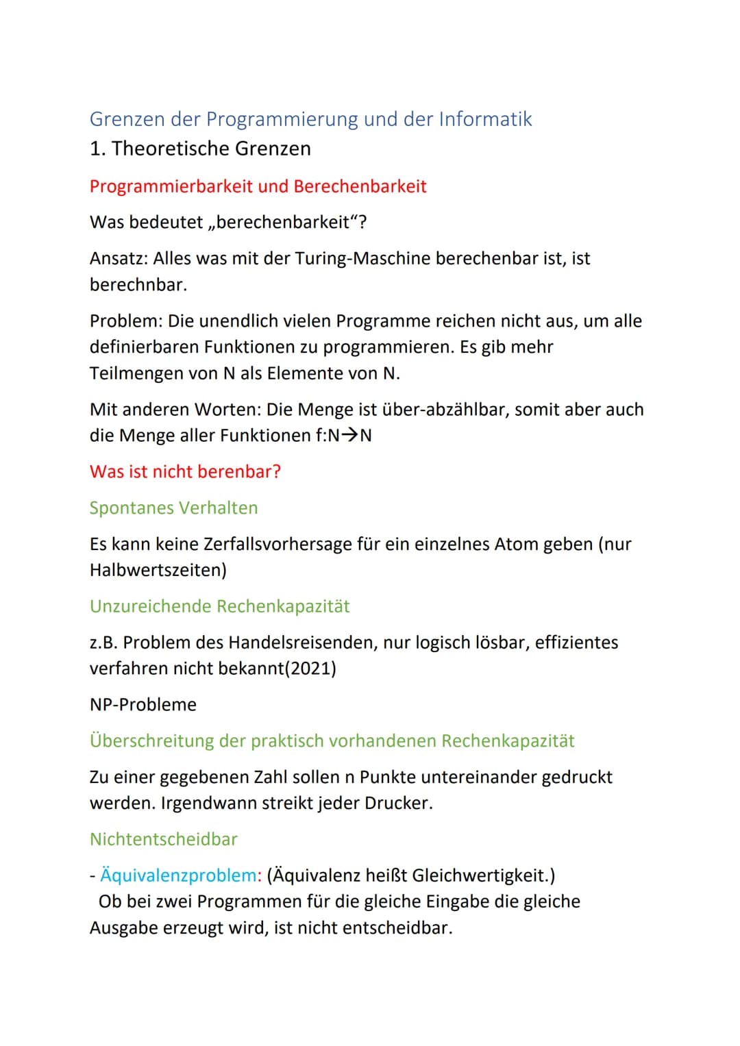 Grenzen der Programmierung und der Informatik
1. Theoretische Grenzen
Programmierbarkeit und Berechenbarkeit
Was bedeutet ,,berechenbarkeit"