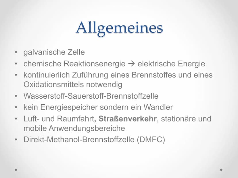 Die
Brennstoffzelle ●
●
●
●
●
Allgemeines
Aufbau
Gliederung
Reaktionsgleichung
Brennstoffzellenfahrzeuge: Vor- und Nachteile
Quellen
Cell
O
