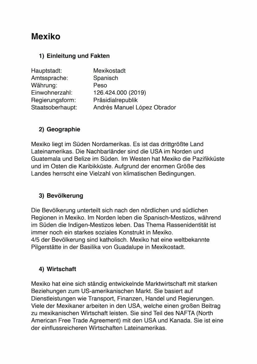 Mexiko
1) Einleitung und Fakten
Hauptstadt:
Amtssprache:
Währung:
Einwohnerzahl:
Regierungsform:
Staatsoberhaupt:
Mexikostadt
Spanisch
Peso

