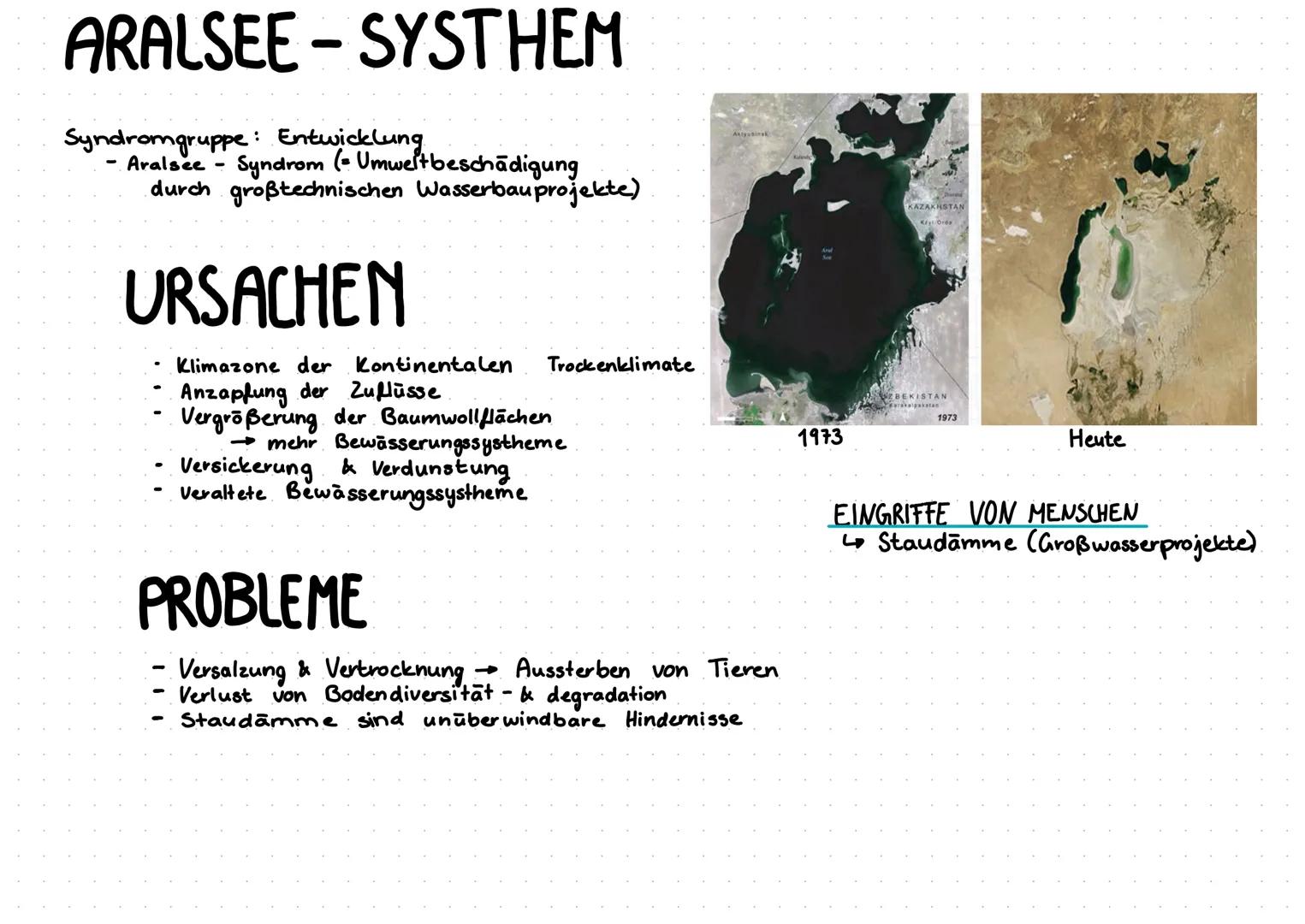 # ARALSEE - SYSTHEM

Syndromgruppe: Entwicklung
- Aralsee - Syndrom (= Umweltbeschädigung durch großtechnischen Wasserbauprojekte)

# URSACH