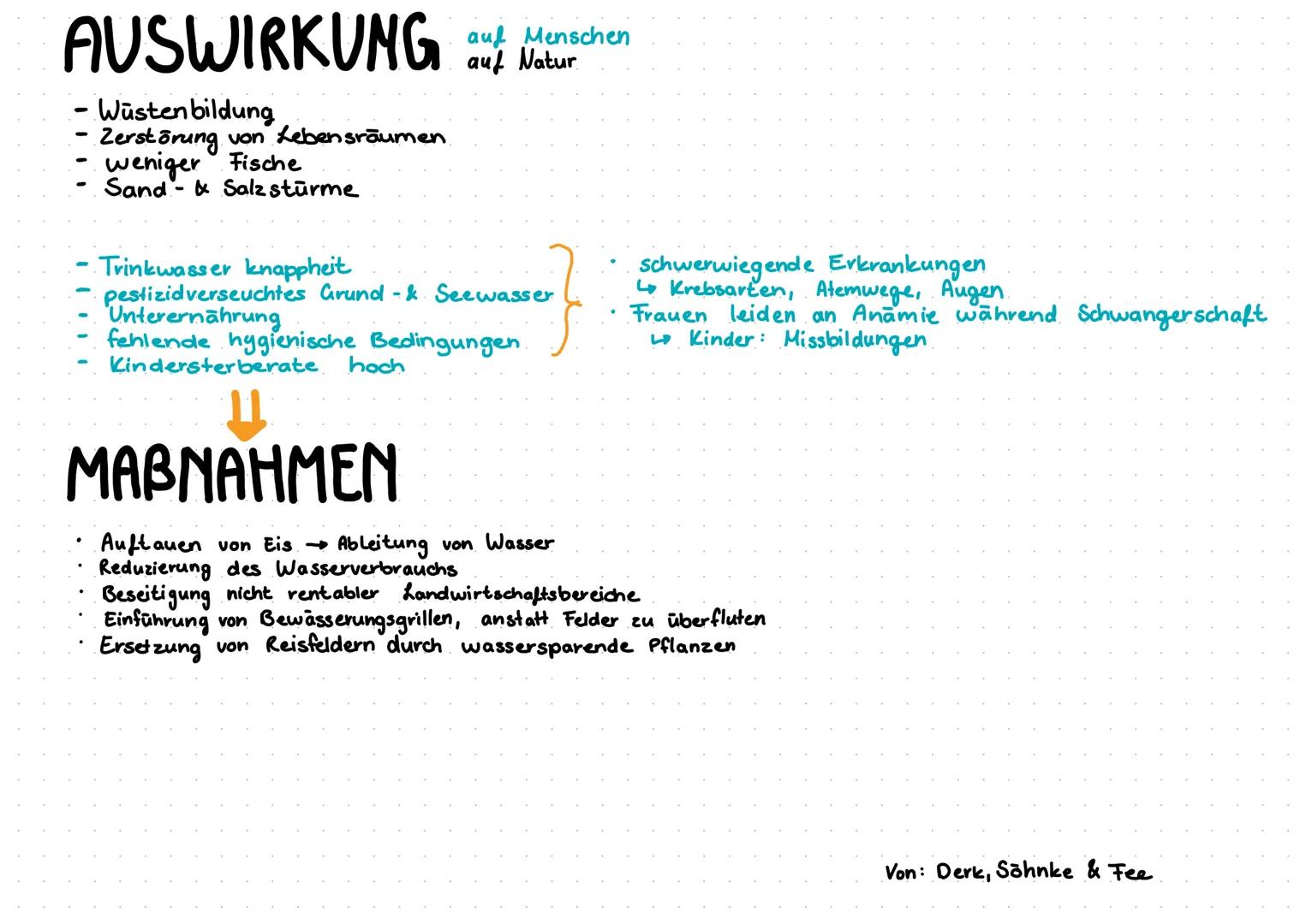 # ARALSEE - SYSTHEM

Syndromgruppe: Entwicklung
- Aralsee - Syndrom (= Umweltbeschädigung durch großtechnischen Wasserbauprojekte)

# URSACH