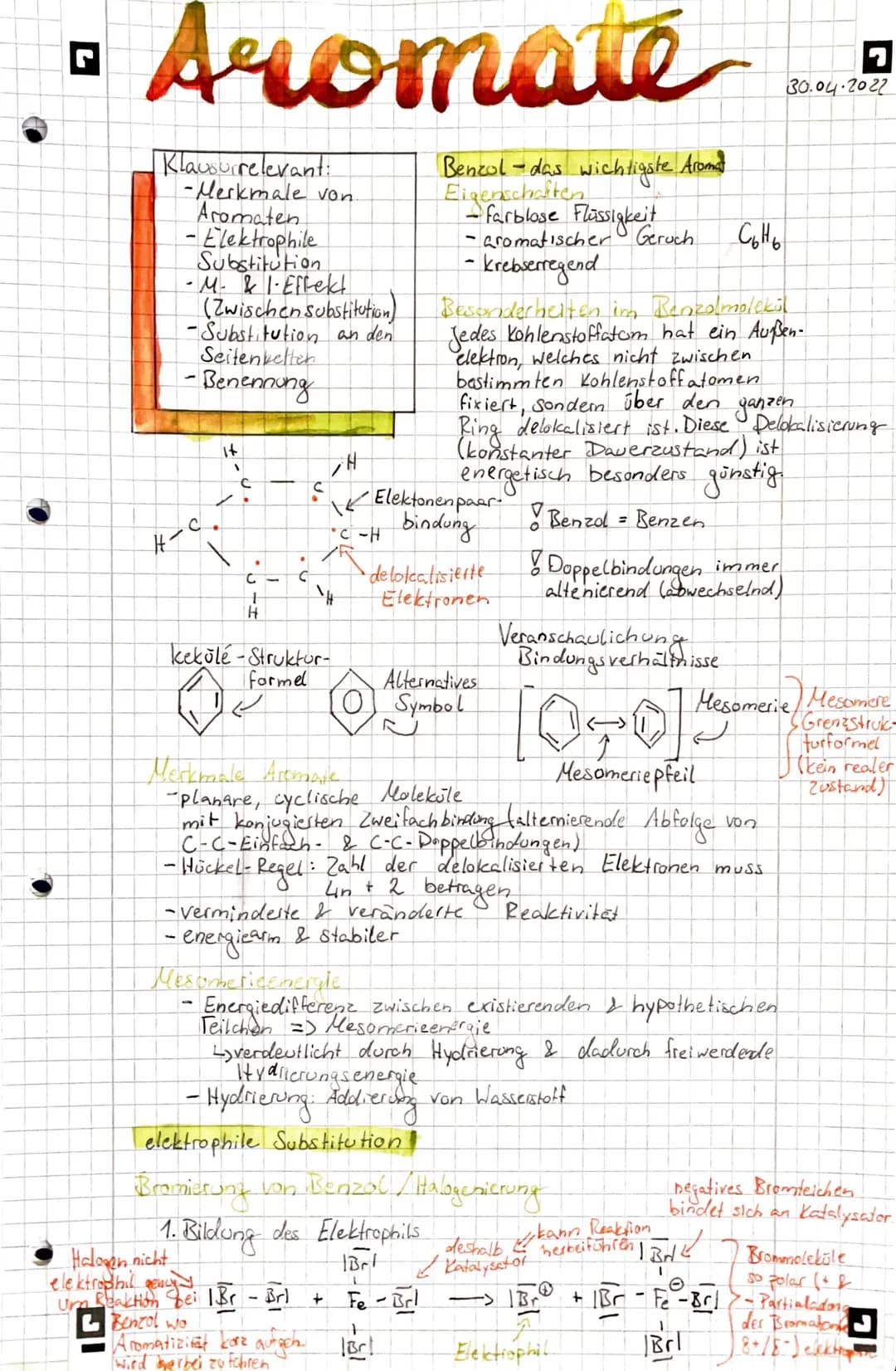 O
• Aromate
Klausurrelevant:
-Merkmale von
Aromaten
- Elektrophile
Substitution
-M- & 1. Effekt
(Zwischen substitution)
-Substitution an den