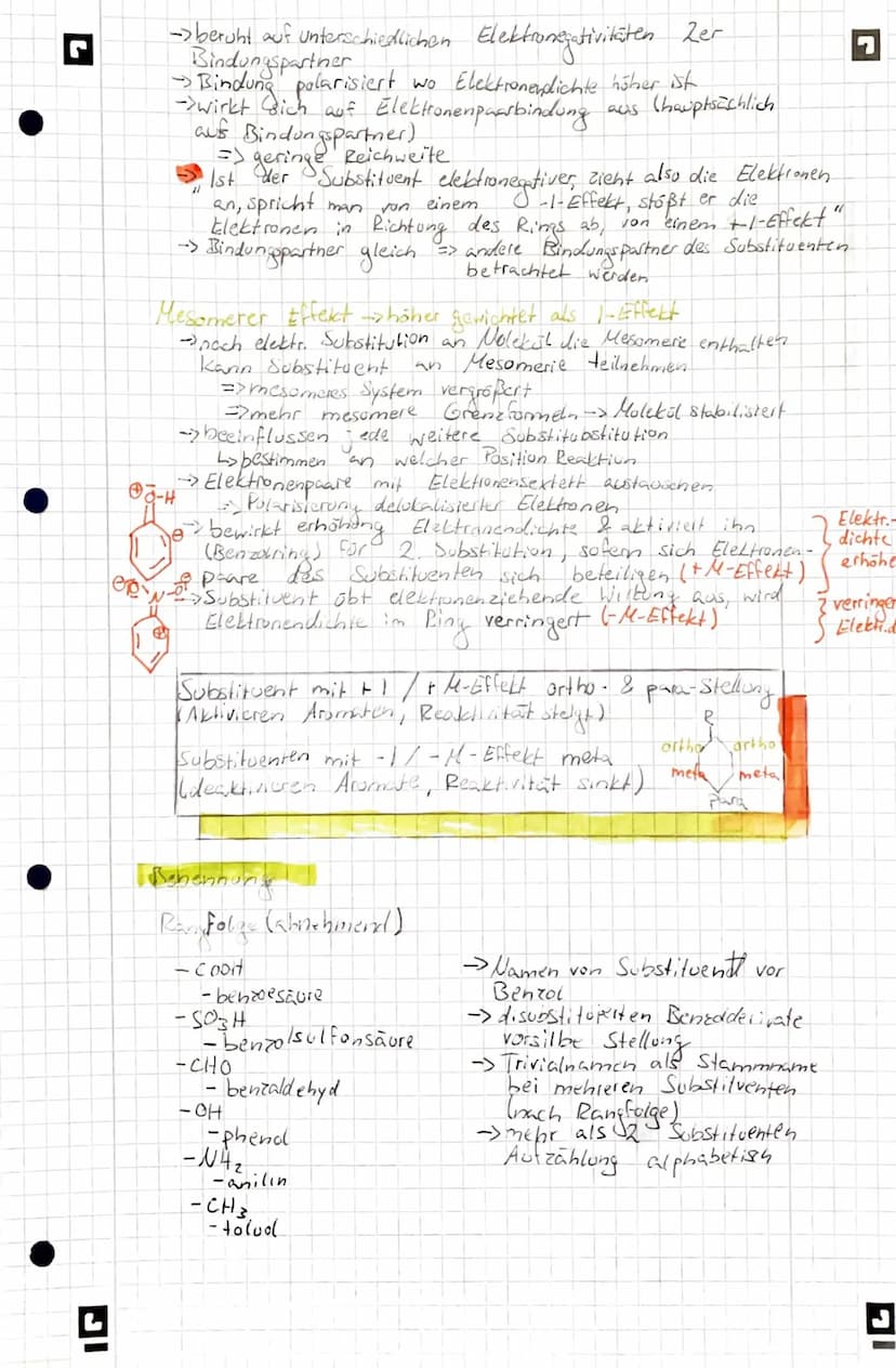 O
• Aromate
Klausurrelevant:
-Merkmale von
Aromaten
- Elektrophile
Substitution
-M- & 1. Effekt
(Zwischen substitution)
-Substitution an den