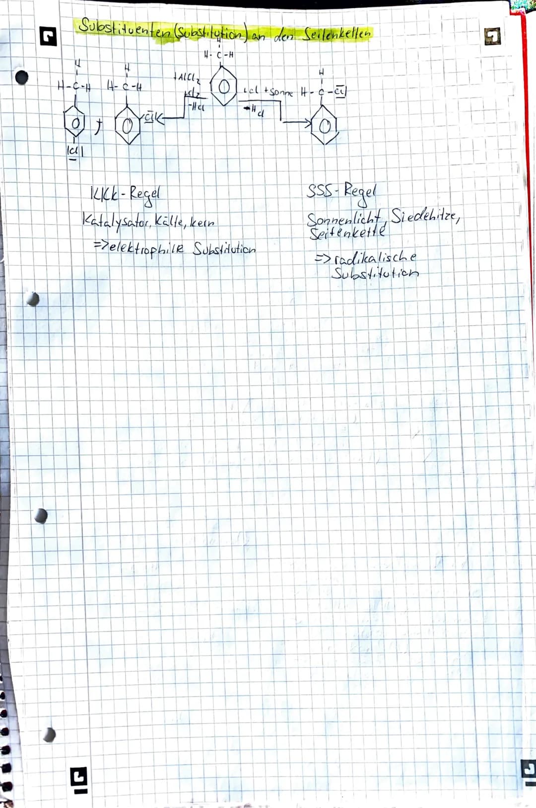 O
• Aromate
Klausurrelevant:
-Merkmale von
Aromaten
- Elektrophile
Substitution
-M- & 1. Effekt
(Zwischen substitution)
-Substitution an den