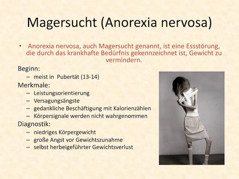 Magersucht
Eine Präsentation über die häufigste
Essstörung der Welt Inhalt
Essstörungen allgemein
Ursachen
Magersucht
Magersucht bei Kindern