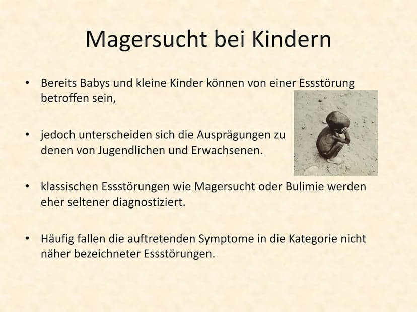 Magersucht
Eine Präsentation über die häufigste
Essstörung der Welt Inhalt
Essstörungen allgemein
Ursachen
Magersucht
Magersucht bei Kindern