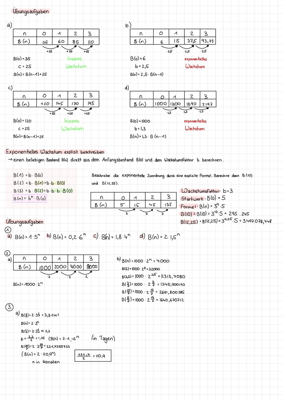 EXPONENTIELLE ZUSAMMENHANGE
Definition Exponentielles/lineares Wachstum
Bestand an
Bakterien (Bn)
10-
9-
7-
6-
5-
4-
3-
2-
1-
B (n)
0
X=n O
