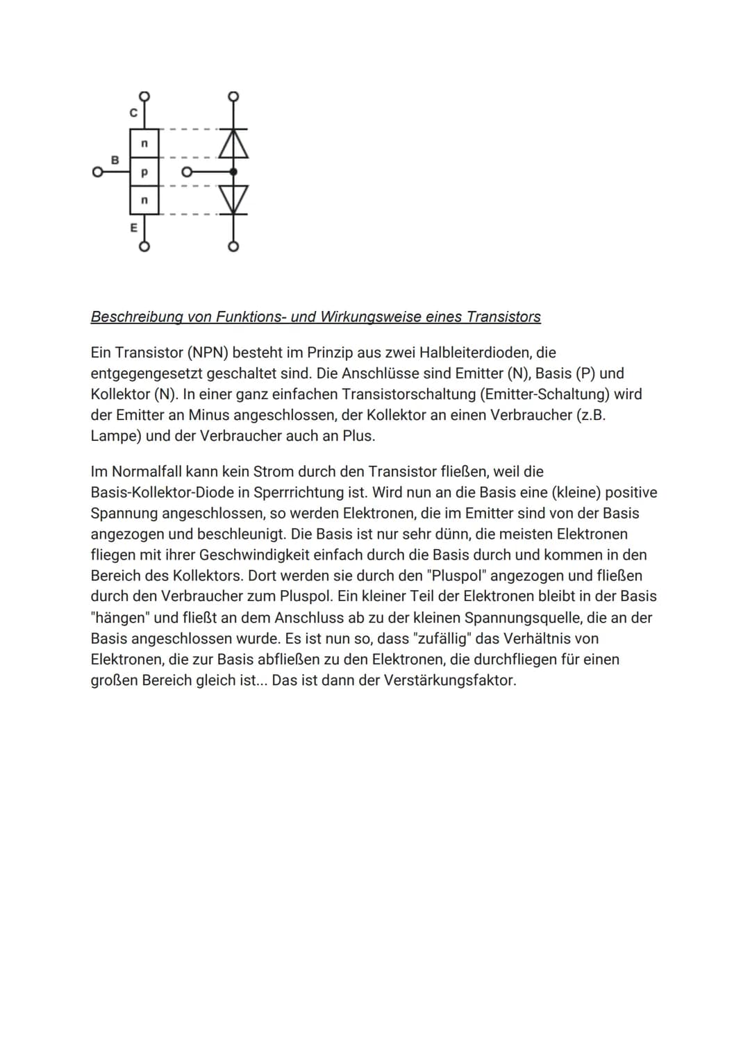 Dioden und Transistoren
Innerer Aufbau einer Diode
Eine Halbleiterdiode, kurz auch Diode genannt, ist ein elektronisches Bauelement,
das aus