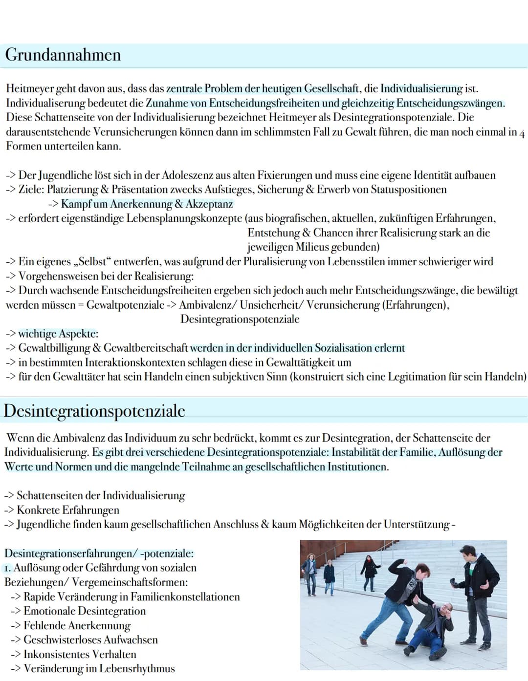 Heitmeyer Grundannahmen
Heitmeyer geht davon aus, dass das zentrale Problem der heutigen Gesellschaft, die Individualisierung ist.
Individua