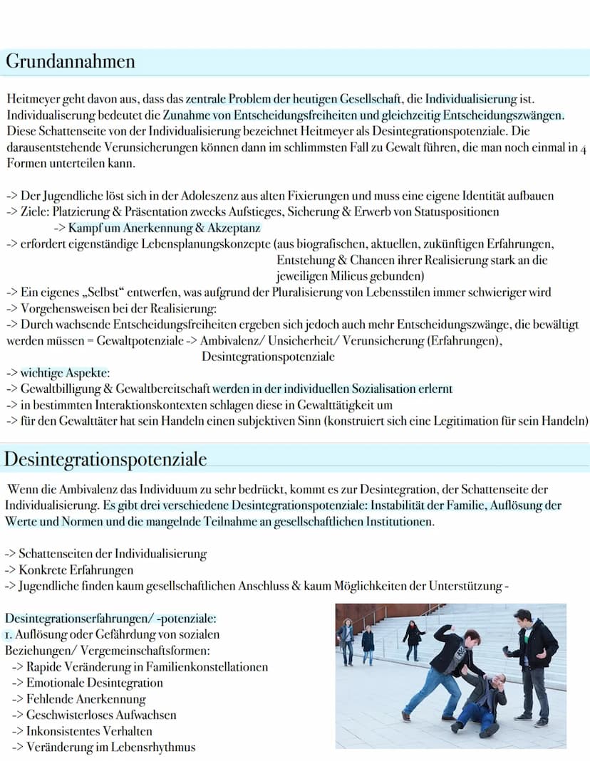 Heitmeyer Grundannahmen
Heitmeyer geht davon aus, dass das zentrale Problem der heutigen Gesellschaft, die Individualisierung ist.
Individua