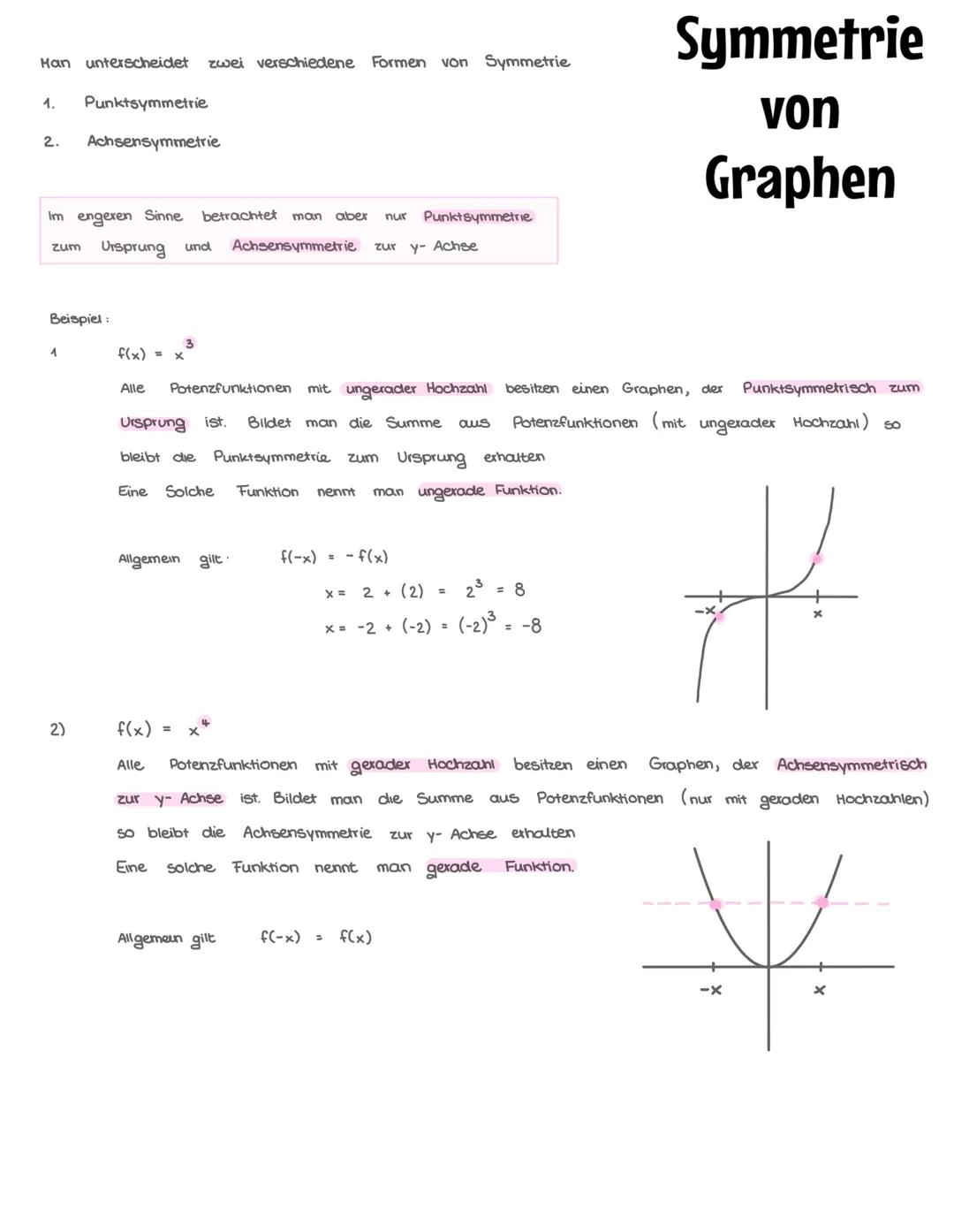 Han unterscheidet zwei verschiedene Formen von Symmetrie
1. Punktsymmetrie
2. Achsensymmetrie
Im engeren Sinne betrachtet man aber nur Punkt
