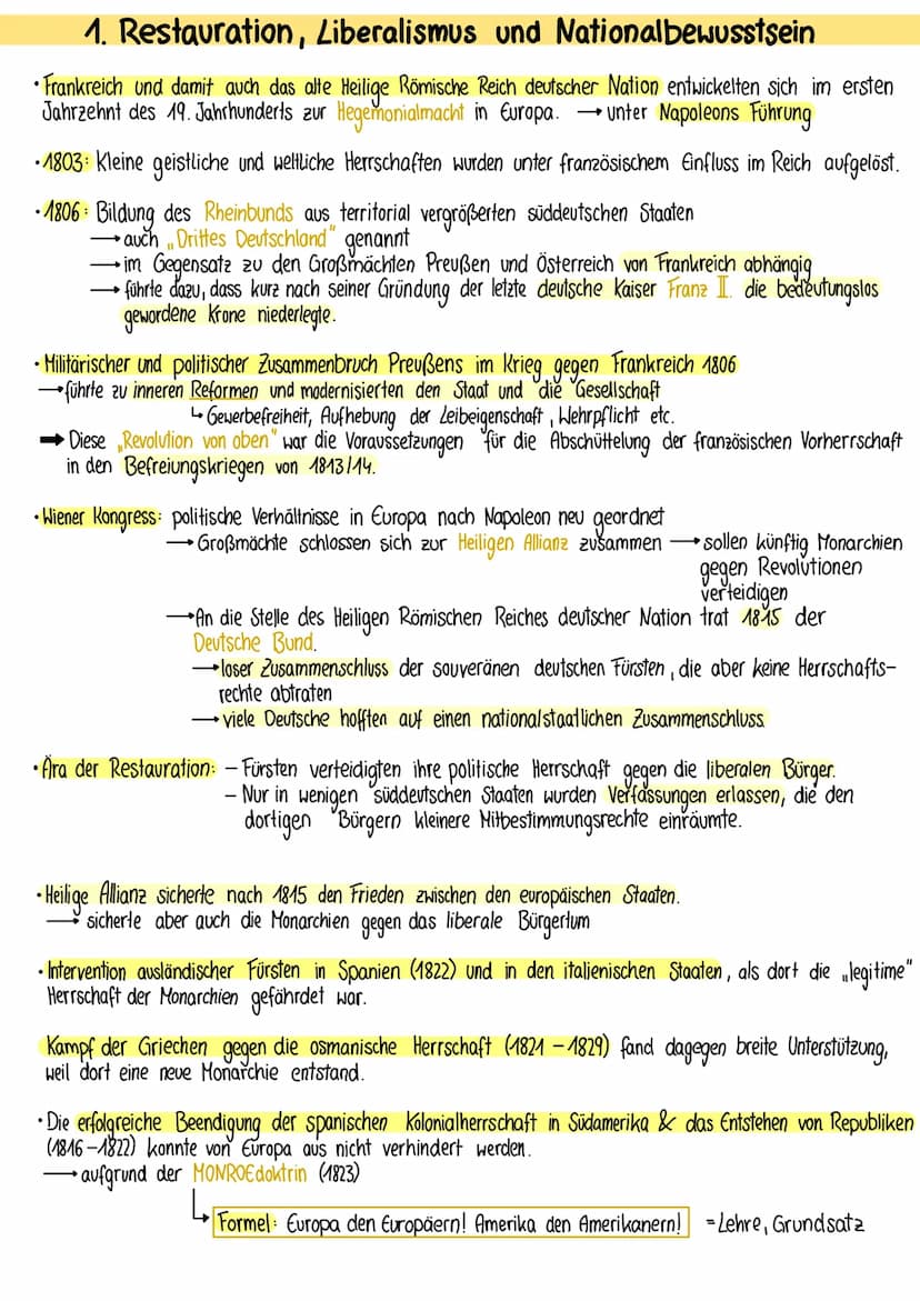 Geschichte
1. Studienvierteljahr
GesM 5
Vom Wiener Kongress
bis zur Gründung des
Deutschen Reiches 1. Restauration, Liberalismus und Nationa