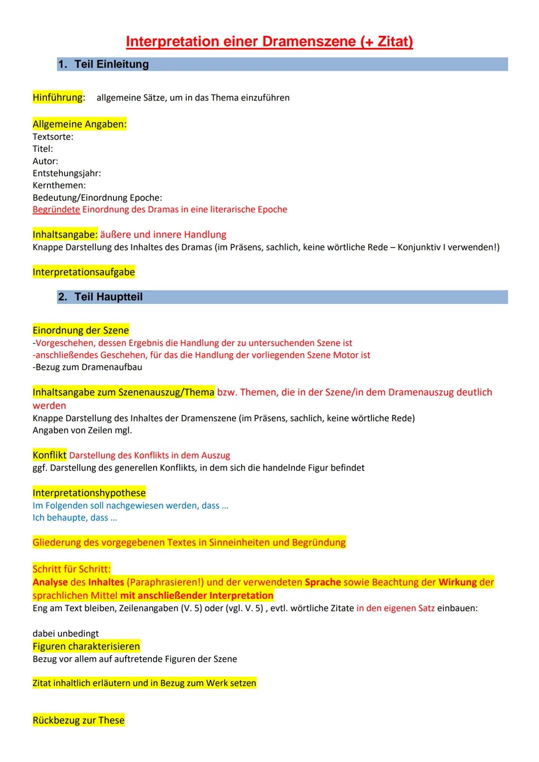 Interpretation Dramenszene + Zitat