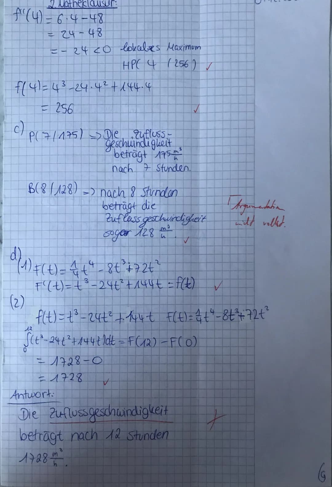 A.2
a) [1;3] => Wasser läuft zu
[3;9] => wasser lauff db
ur!
b)
Am Anfang fließt 800m ³ hinzu
und es wird immer weniger
aber tar bis zu 3 St