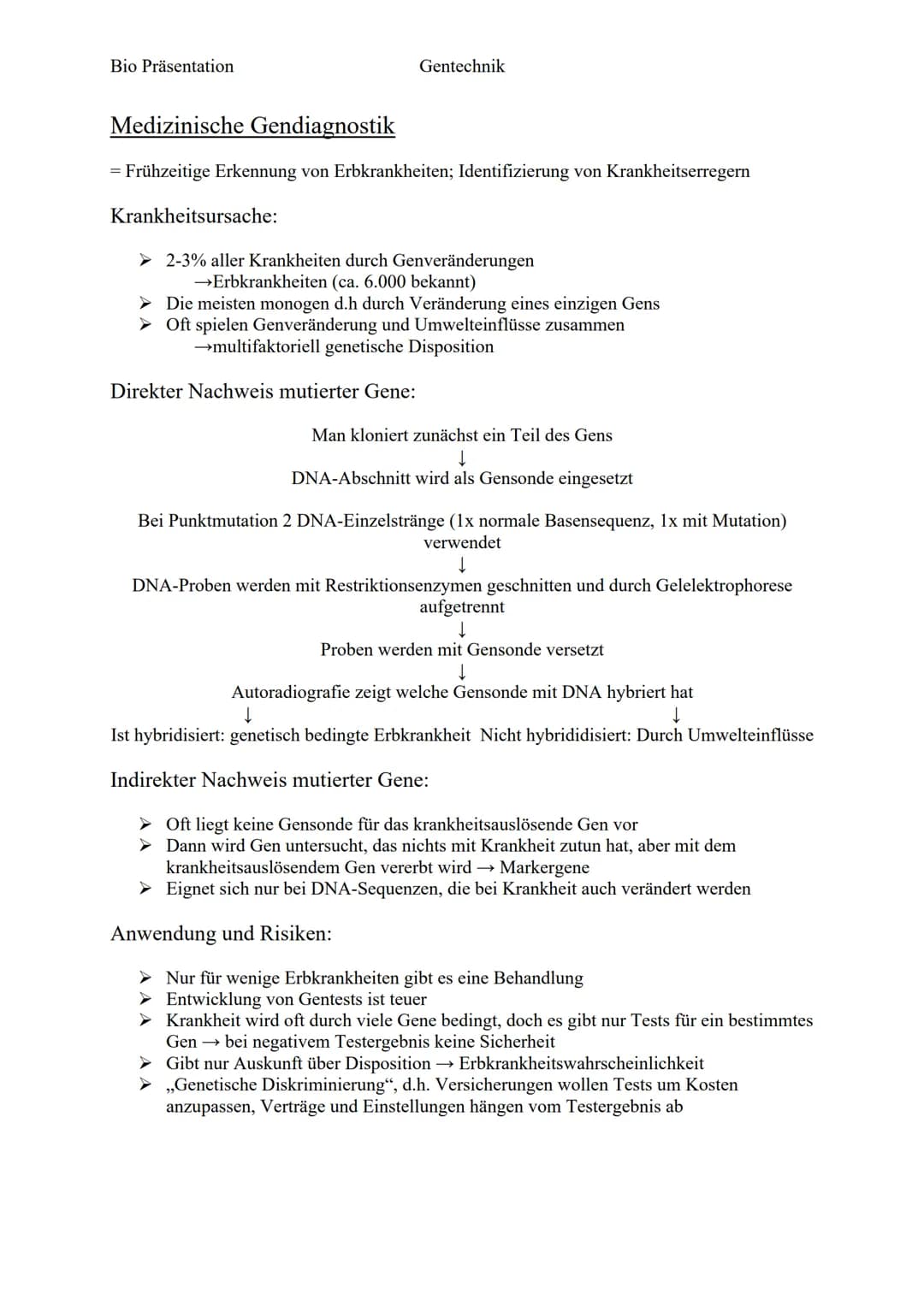 Bio Präsentation
Medizinische Gendiagnostik
= Frühzeitige Erkennung von Erbkrankheiten; Identifizierung von Krankheitserregern
Krankheitsurs