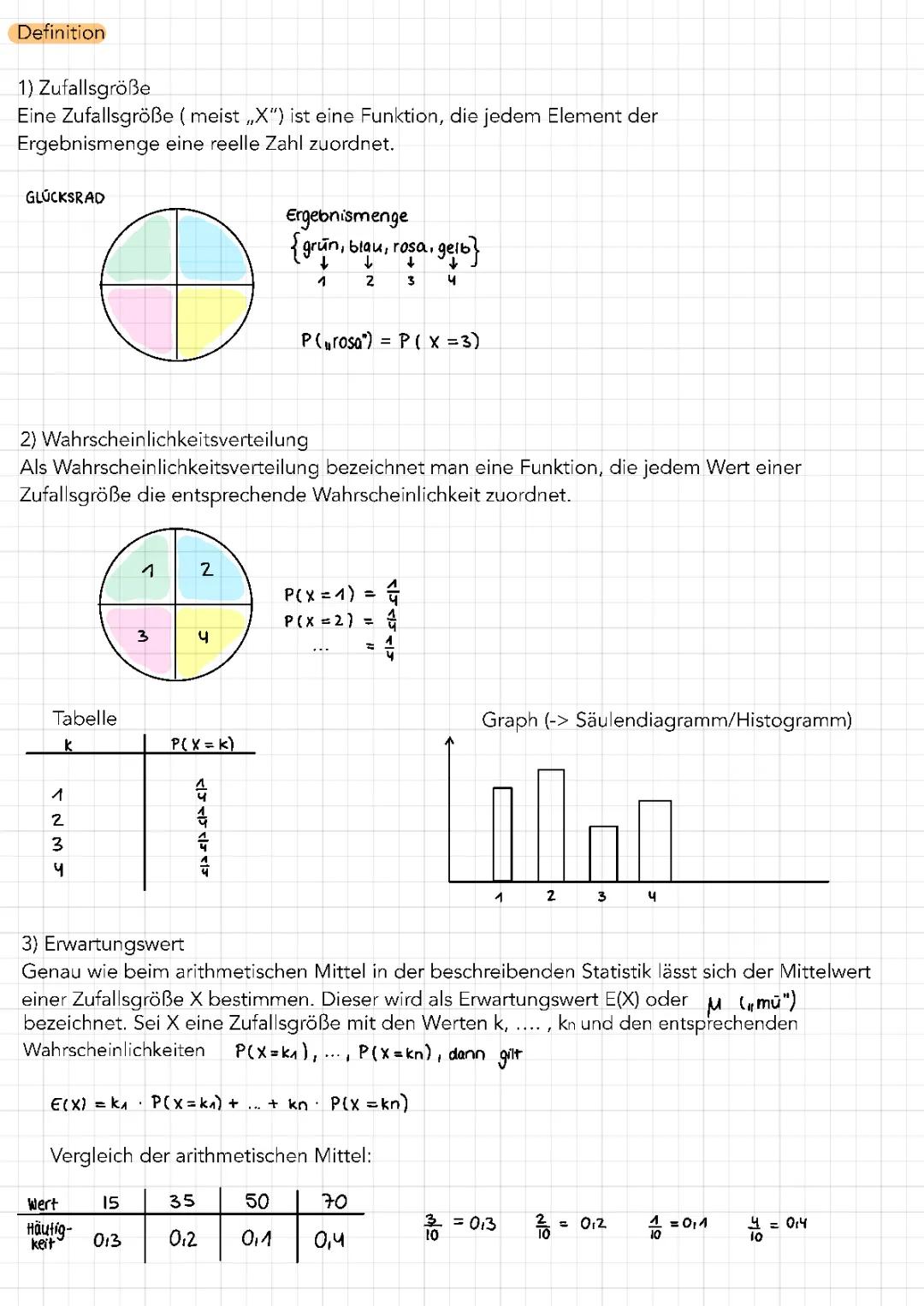 Zufallsgröße, Wahrscheinlichlichkeitsverteilung, Erwartungswert