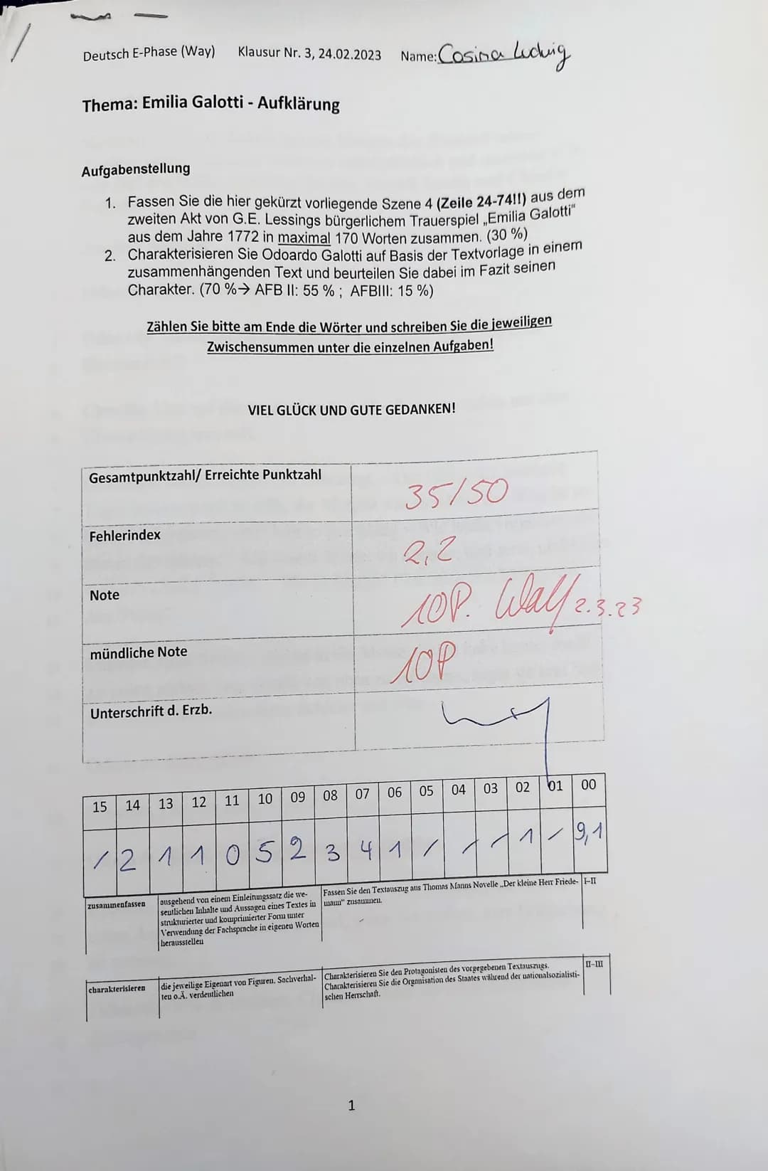Deutsch E-Phase (Way) Klausur Nr. 3, 24.02.2023
Thema: Emilia Galotti -
i - Aufklärung
Aufgabenstellung
1. Fassen Sie die hier gekürzt vorli