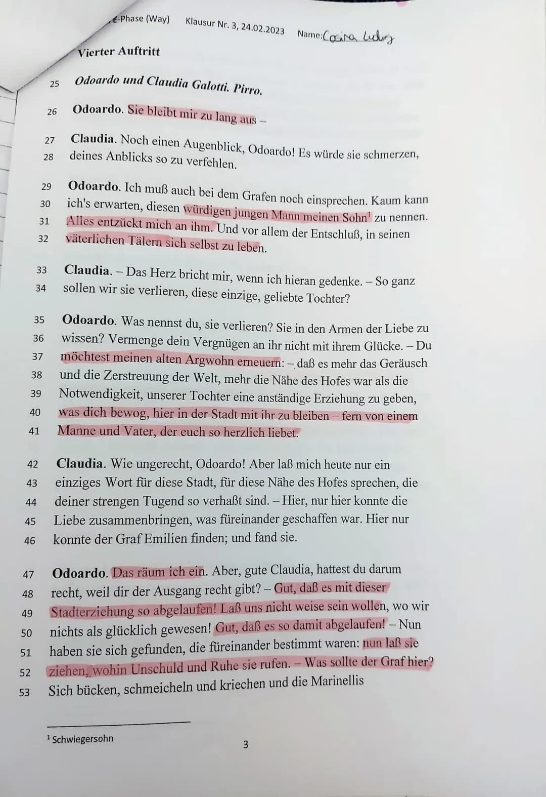 Deutsch E-Phase (Way) Klausur Nr. 3, 24.02.2023
Thema: Emilia Galotti -
i - Aufklärung
Aufgabenstellung
1. Fassen Sie die hier gekürzt vorli