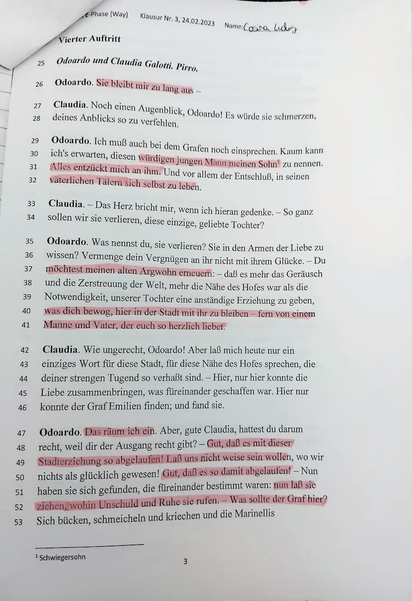 Deutsch E-Phase (Way) Klausur Nr. 3, 24.02.2023
Thema: Emilia Galotti -
i - Aufklärung
Aufgabenstellung
1. Fassen Sie die hier gekürzt vorli