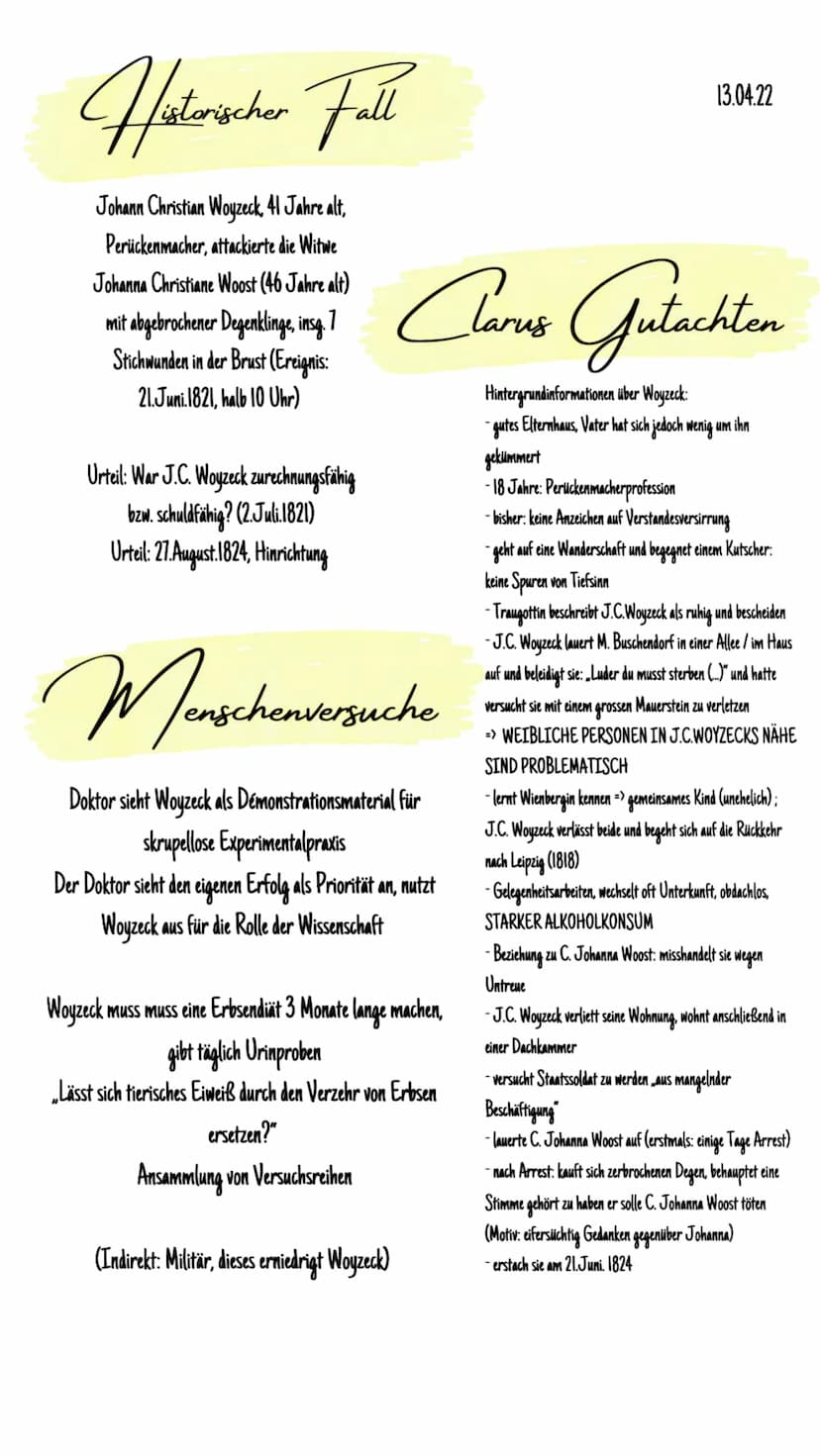 Woyzeck
Georg Buchiner Histerischer Fall
Johann Christian Woyzeck, 41 Jahre alt,
Perückenmacher, attackierte die Witwe
Johanna Christiane Wo