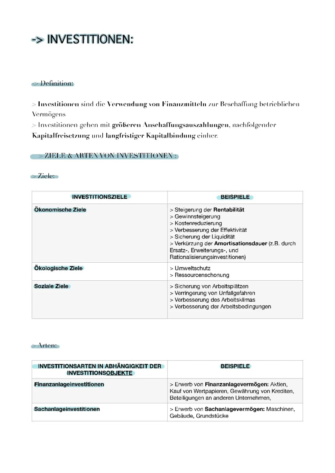 BWL - Investitionen 