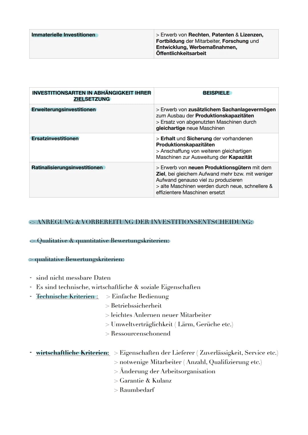 INVESTITIONEN:
- Definition:
> Investitionen sind die Verwendung von Finanzmitteln zur Beschaffung betrieblichen
Vermögens
> Investitionen g