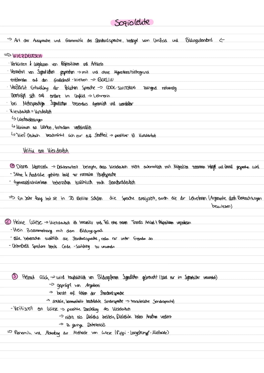 Art der Aussprache und
Grammatik der Standard sprache, bedingt vom Umfeld und Bildungsstandard <
KIEZDEUTSCH
• Verkürzen & Weglassen von Prö