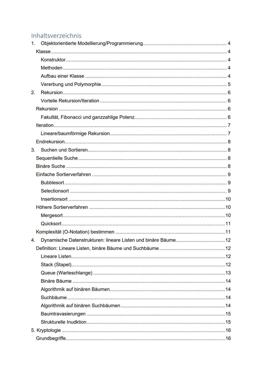 Informatik Zusammenfassung
Abitur
Mikail Bozburun Inhaltsverzeichnis
1. Objektorientierte Modellierung/Programmierung..
Klasse......
Konstru