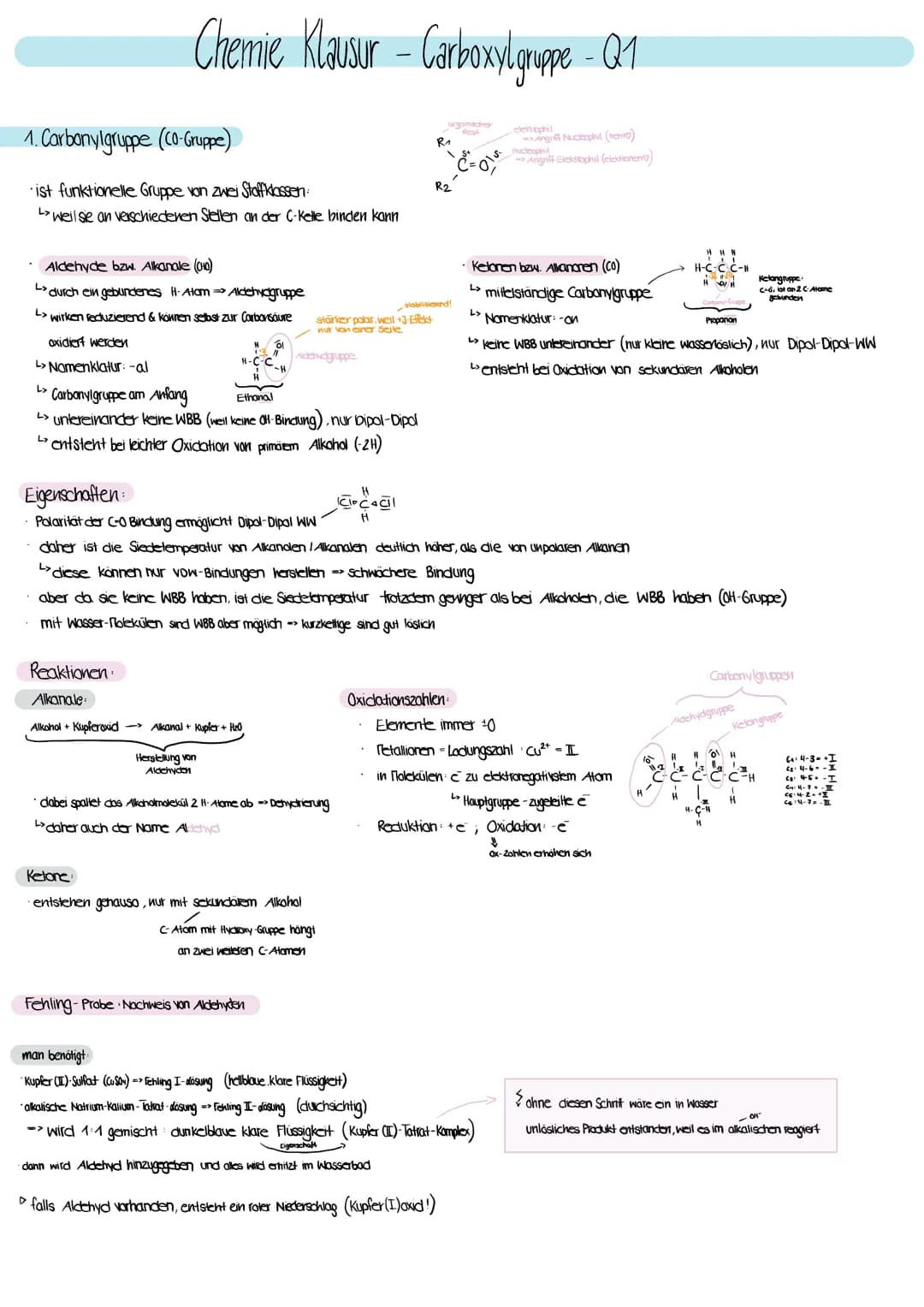Chemie Klavur - Carboxylgruppe - 01
Q1
1. Carbonylgruppe (CO-Gruppe)
ist funktionelle Gruppe von zwei Stoffklassen:
weil sie an verschiedene
