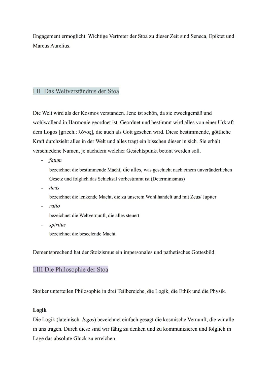 Die Stoa und Cicero
Josephine
Inhaltsverzeichnis
I. Stoa
II Stationen der Stoa
I.II Das Weltverständnis der Stoa
Q2, Latein I.III Die Philos
