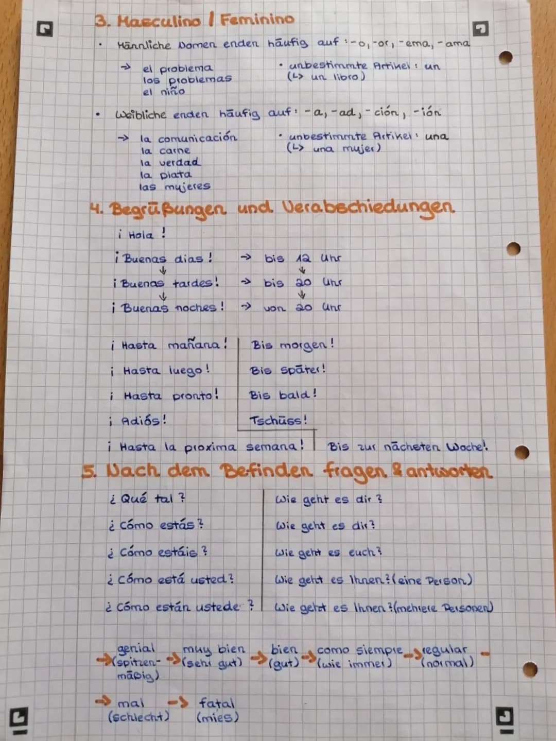 IG
ESPAÑOL
A. abecedario
a. Los númeras
3. Masculino/ Feminino + Plural/Singular
4. Begrüßungen und Verabschiedungen
5. Dach dem Befinden fr
