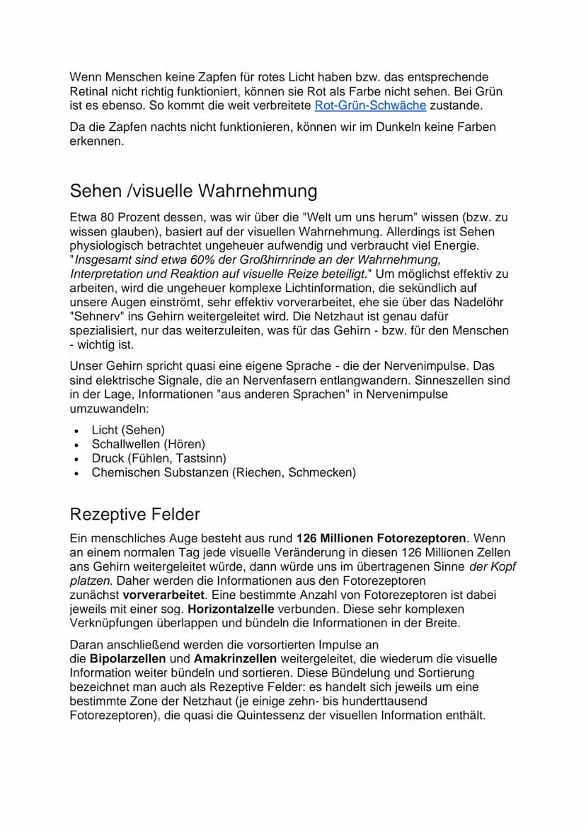 Aufbau der Netzhaut
Die Netzhaut besteht aus 6 Zellschichten, die jeweils verschiedene Funktionen
haben. Die lichtaktiven Sinneszellen (Stäb