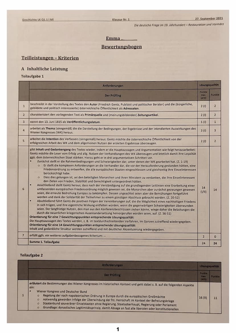 Geschichte LK Q1.1 | MI
Teilleistungen - Kriterien
A Inhaltliche Leistung
Teilaufgabe 1
1
2
3
4
5
7
1
Klausur Nr. 1
Der Prüfling
beschreibt 