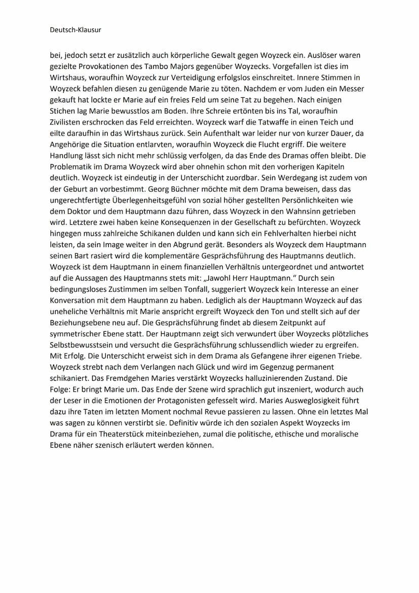 Deutsch-Klausur
Aufgabe: Ihr Theaterkurs bereitet eine Aufführung von Georg Büchners Woyzeck
vor und muss sich entscheiden, ob bei der Insze