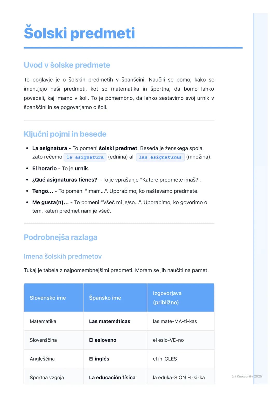 # Šolski predmeti

Uvod v šolske predmete

To poglavje je o šolskih predmetih v španščini. Naučili se bomo, kako se
imenujejo naši predmeti,