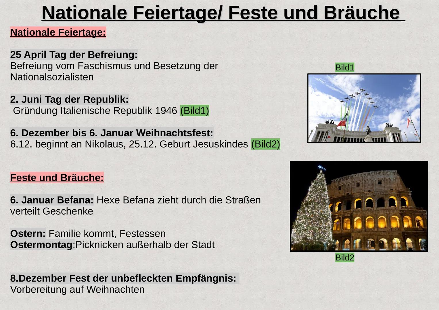 Präsentation über das
Land
Italien INHALTSVERZEICHNIS
1. Allgemeine Informationen
2. größter See/ höchster Berg
3. Angrenzende Meere
4. Nach