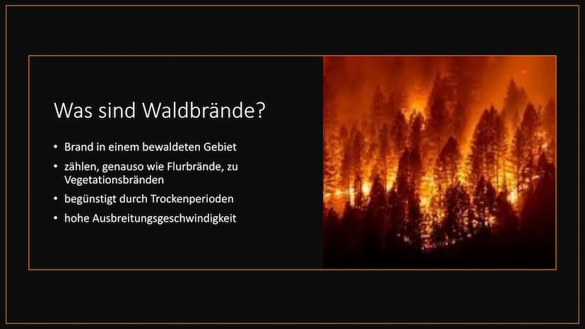 Waldbrände
am Beispiel Nordamerika ●
Was sind Waldbrände?
• Verbreitung
●
Entstehung
Bekämpfung
Prävention
●
●
●
Waldbrände in Nordamerika
-