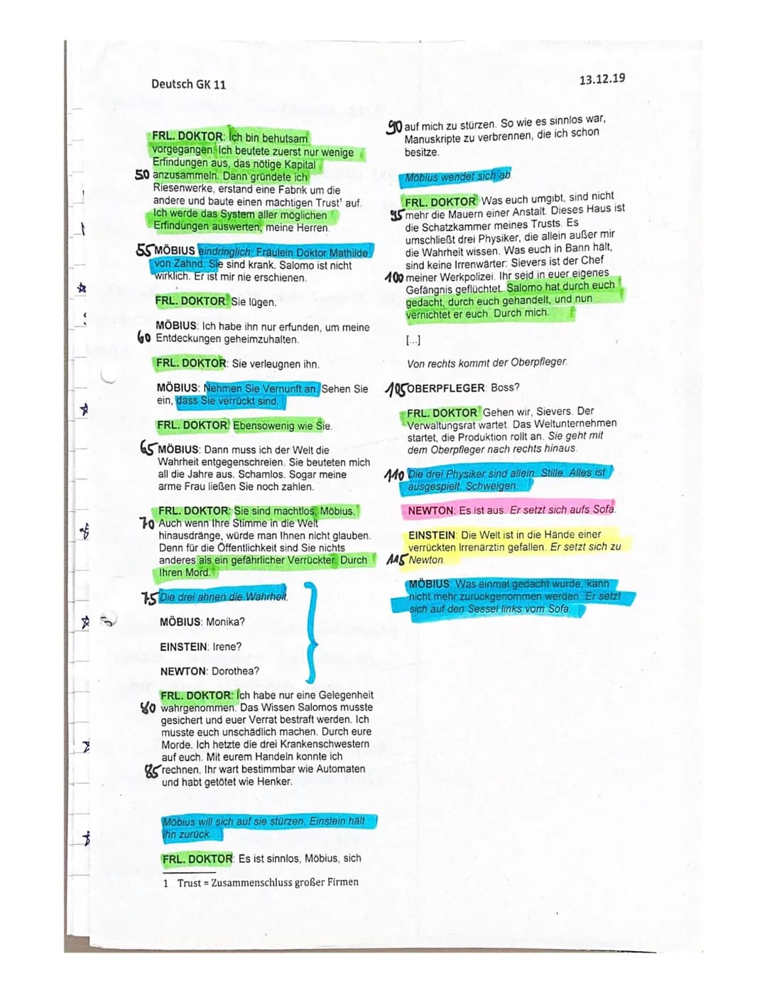 Deutsch GK 11
Thema: Gesellschaftliche Verantwortung und ihre Darstellung in dramatischen Texten am
Beispiel ,,Die Physiker" von Dürrenmatt 