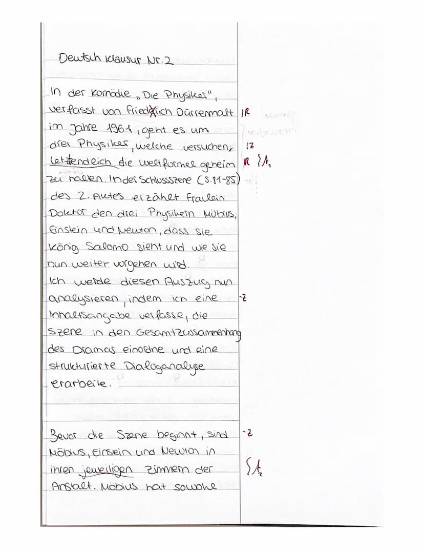 Deutsch GK 11
Thema: Gesellschaftliche Verantwortung und ihre Darstellung in dramatischen Texten am
Beispiel ,,Die Physiker" von Dürrenmatt 