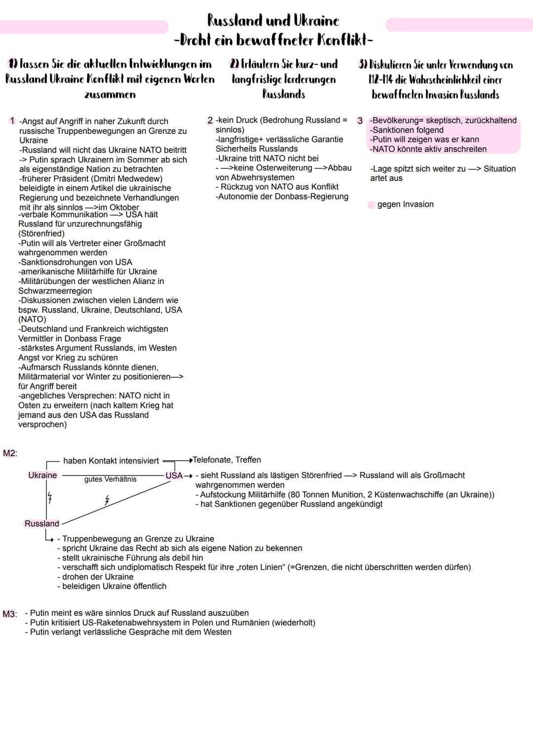 1) fassen Sie die aktuellen Entwicklungen im 2) Erläutern Sie kurz- und
Russland Ukraine Konflikt mit eigenen Worten langfristige Forderunge