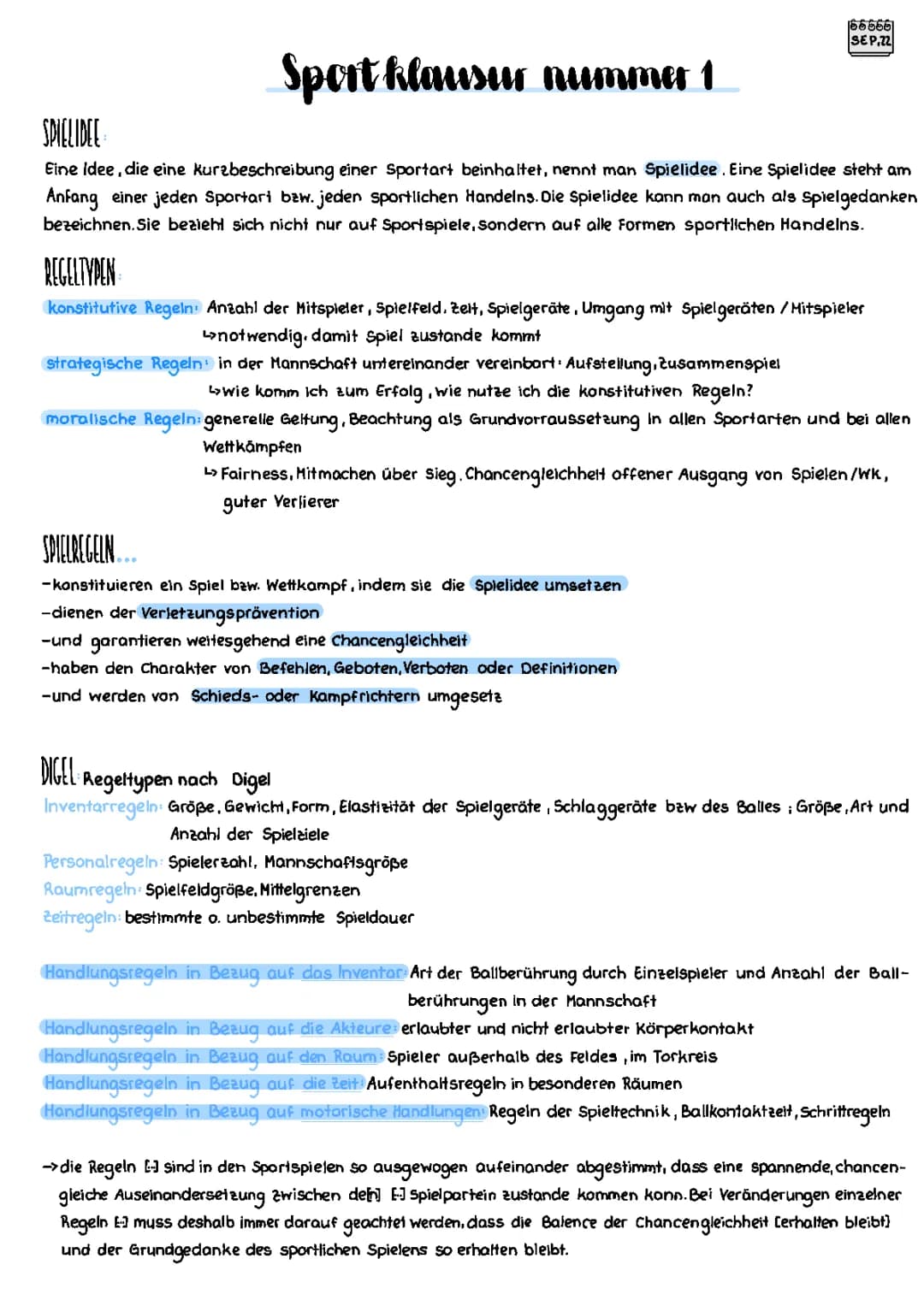 Methodische Übungsreihen ; Mothorisches Lernen etc
