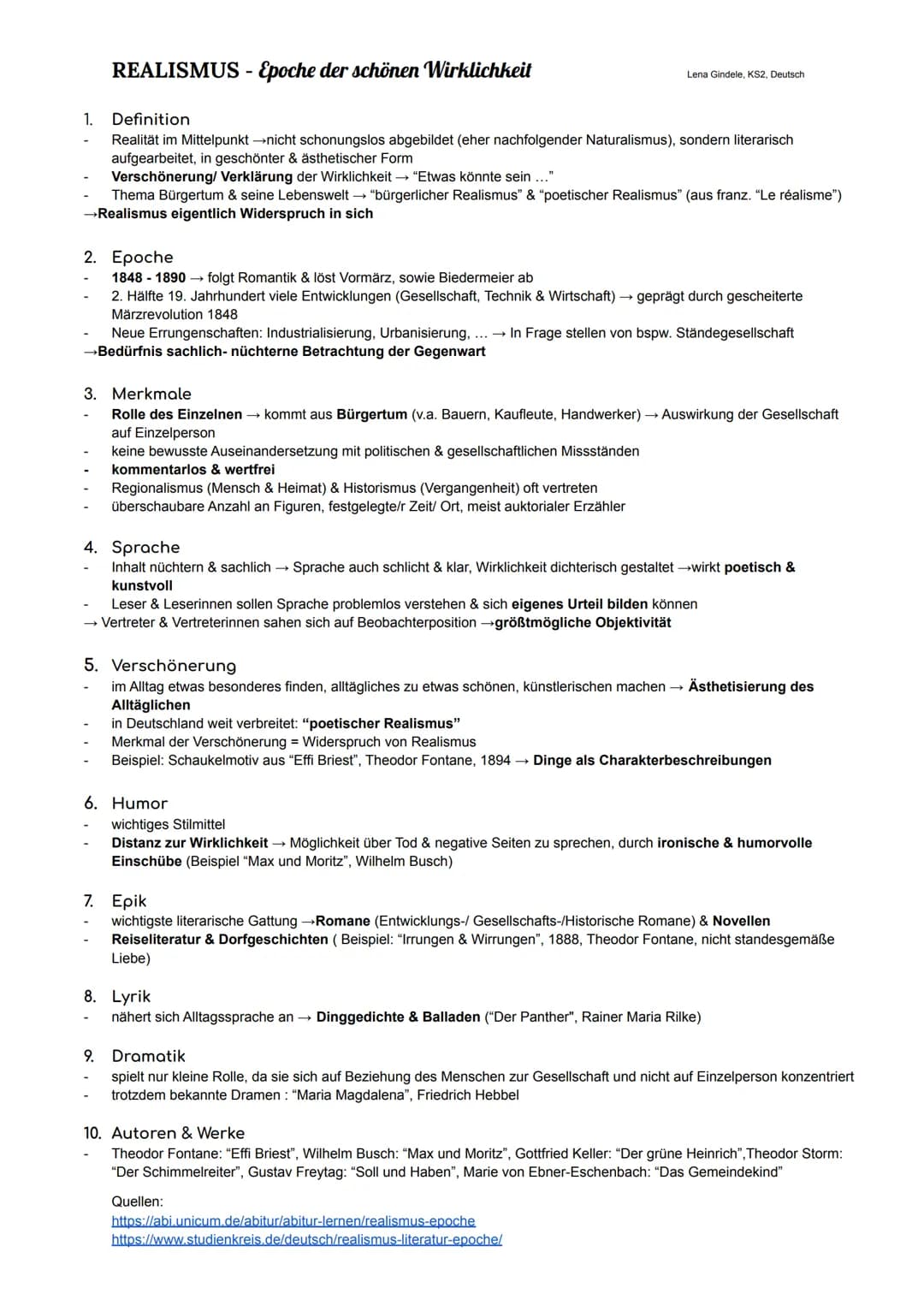 1.
REALISMUS - Epoche der schönen Wirklichkeit
Definition
Realität im Mittelpunkt →nicht schonungslos abgebildet (eher nachfolgender Natural