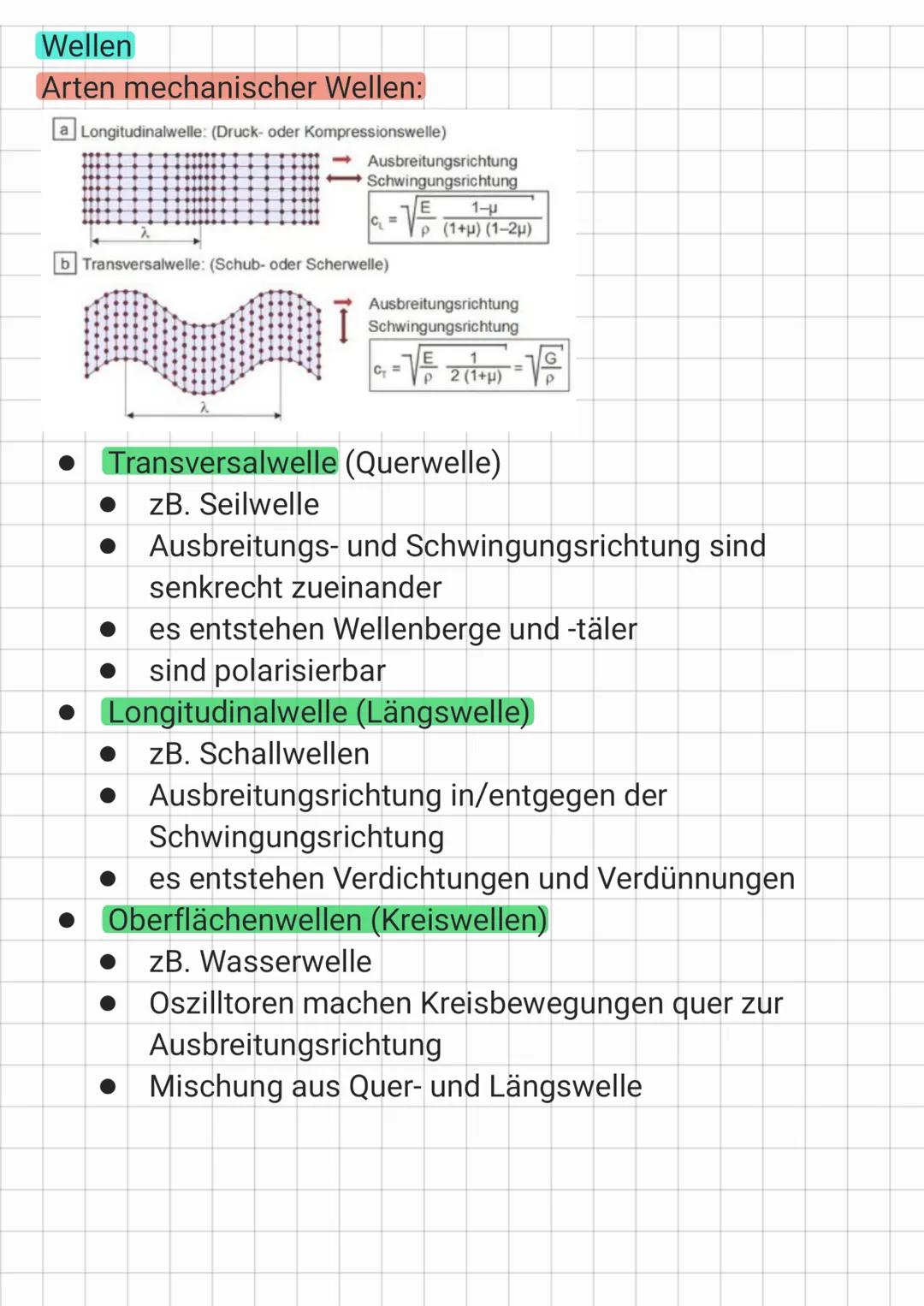 # Wellen
Arten mechanischer Wellen:
a Longitudinalwelle: (Druck- oder Kompressionswelle)

Ausbreitungsrichtung
Schwingungsrichtung
$c_l = \s