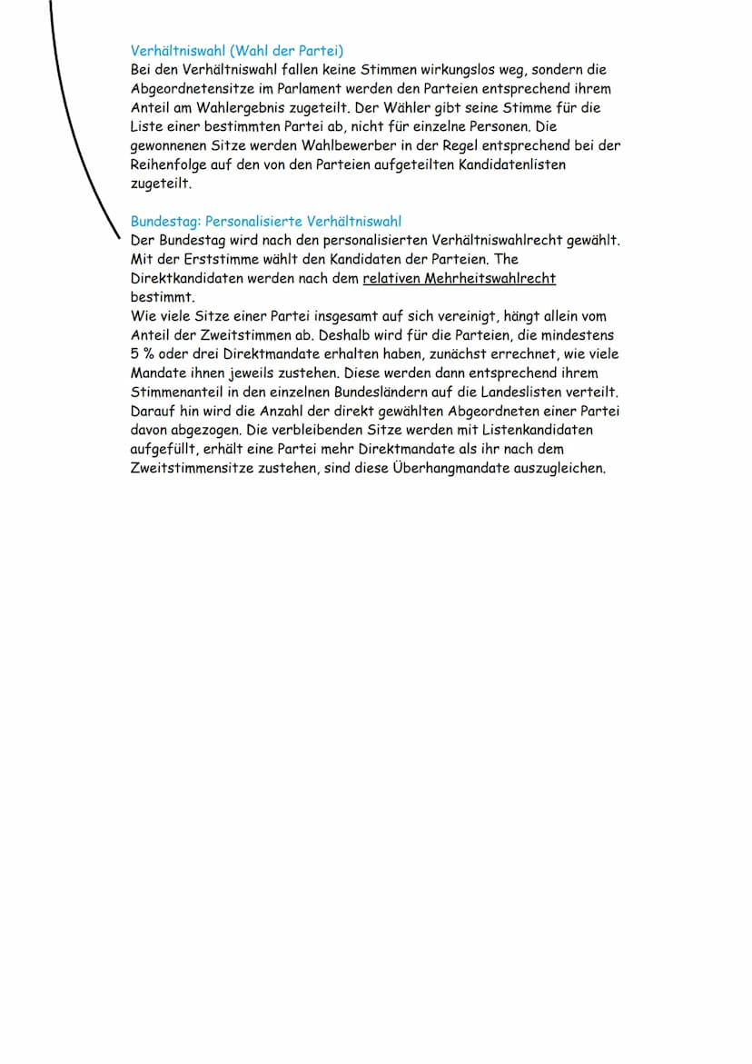 Das Wahlsystem in Deutschland
Wer wählt wen?
Mit den zwei Kreuzen auf dem Wahlzettel wählen die Bürger die
Abgeordneten des Bundestags, nich